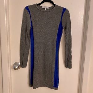 ELORIE Grey with blue 100% cashmere sweater dress